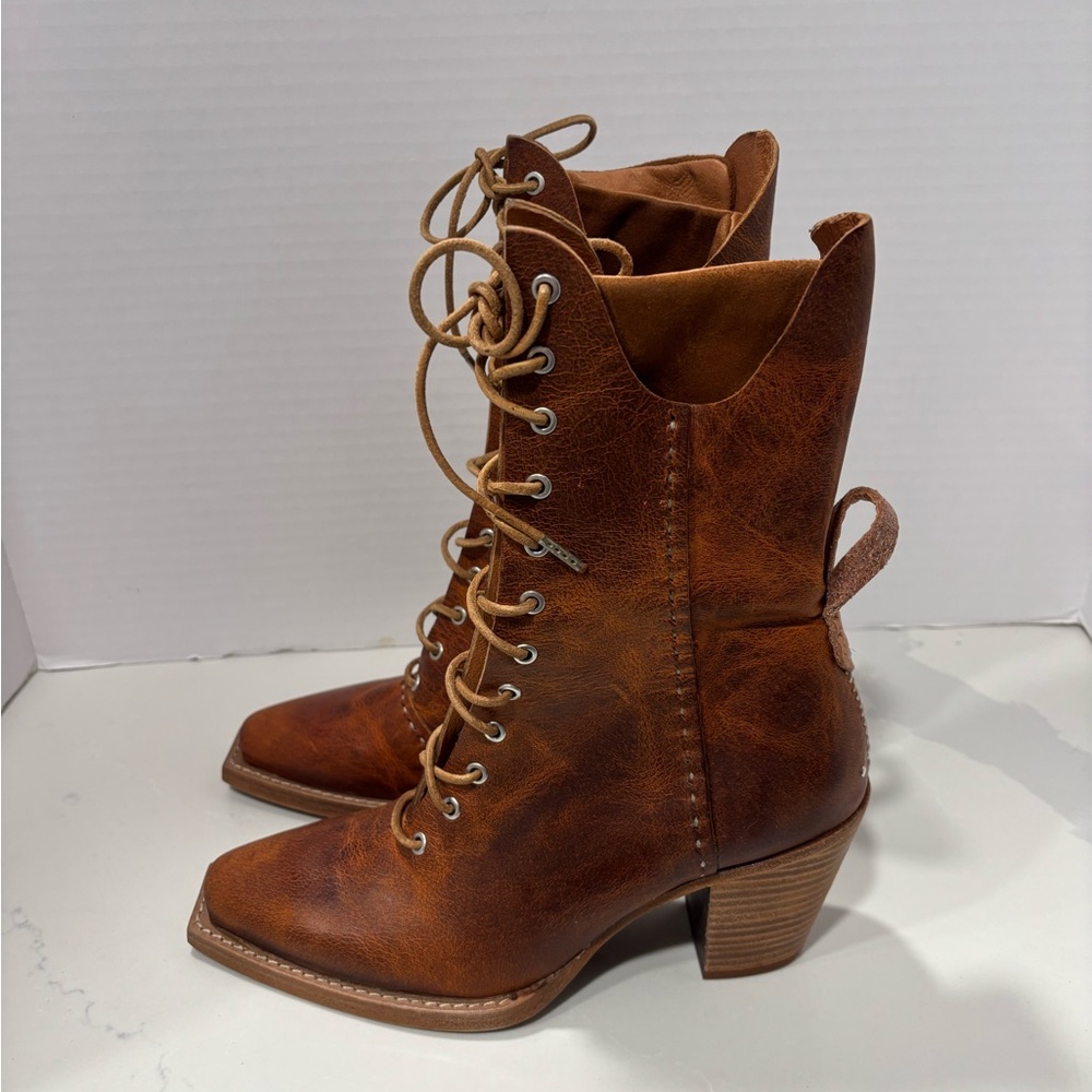 We The Free Canyon Lace-Up Boots in Whiskey Square Toe Zipper Size 36 - Picture 6 of 10